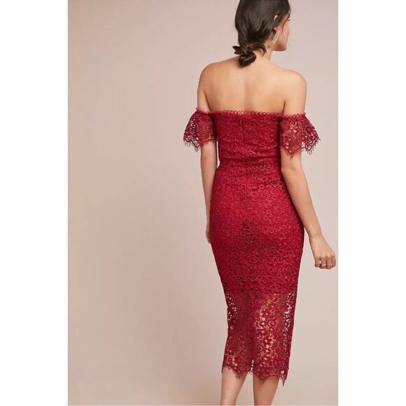 ML Monique Lhuillier Womens Red Raspberry Off The Shoulder Lace Overlay Dress 0P - Picture 6 of 13